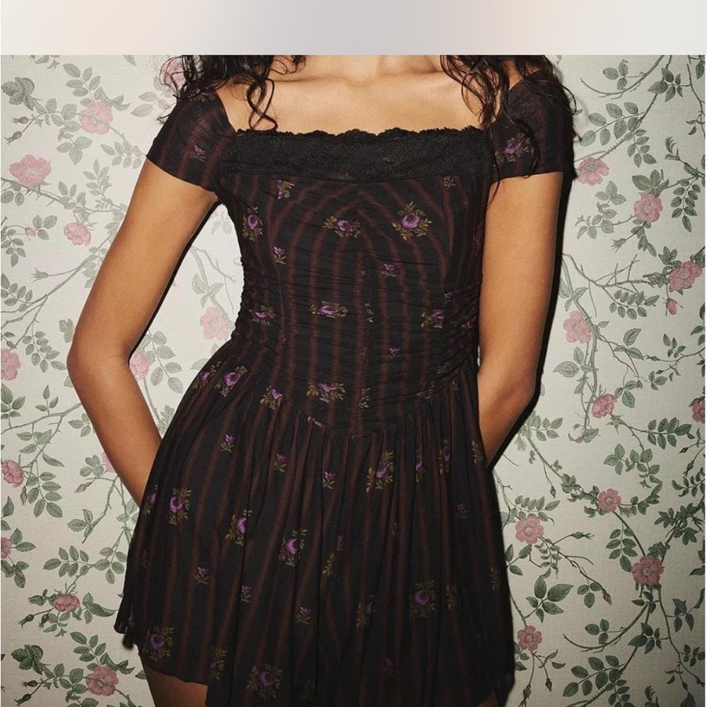 UO Black and Purple Off-Shoulder Dress